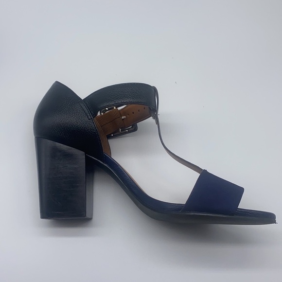 True Soul - Blue Suede And Black and Silver Leather Open Toe Heels Size 7 - Picture 14 of 15
